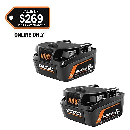 RIDGID 18V 6.0 Ah MAX Output Lithium-Ion Batteries (2-Pack) $125 ​at HomeDepot