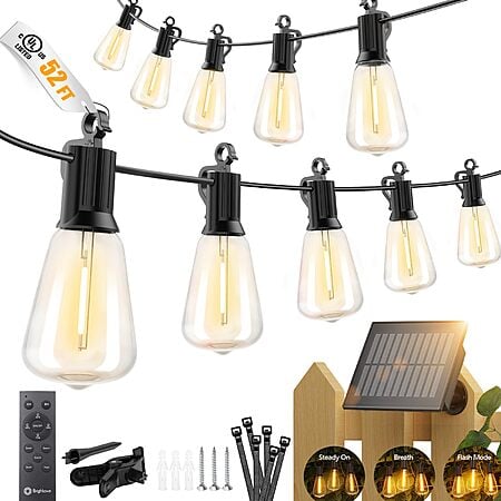[Prime,AC]52' Brightown Outdoor Waterproof Solar String Lights w/ Remote $14.38 at Amazon
