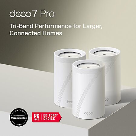 $324*:TP-Link Deco 7 Pro BE63 WiFi 7 BE10000 Mesh System – 6-Stream, 10 Gbps, 4x2.5G Ports, VPN, HomeShield (3-Pack) at Amazon
