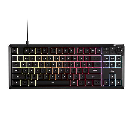 $34.99*:Corsair K55 CORE TKL RGB Gaming Keyboard – Tenkeyless, 8-Zone RGB, Quiet Membrane Keys, Spill Resistant, 1000Hz Polling, NA Layout – Black at Amazon