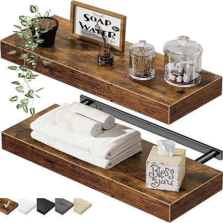 [Prime]$9.99*:2-Pack 15.7" QEEIG Bathroom Floating Shelves (Rustic Brown) at Amazon