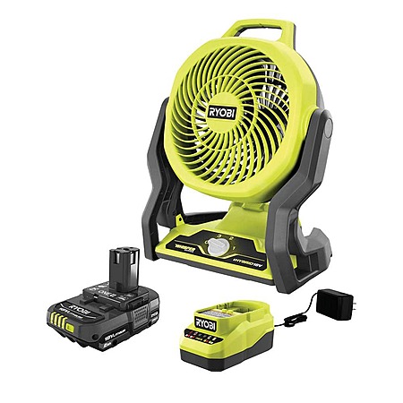 $45.4: RYOBI ONE+ 18V Cordless Hybrid WHISPER SERIES 7-1/2 in. Fan Kit with 2.0 Ah Battery and Charger at HomeDepot