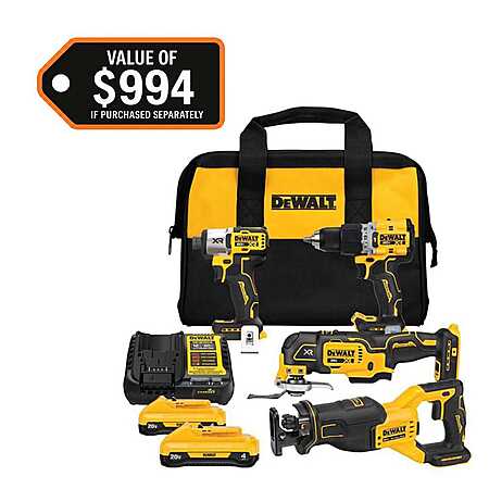 $351: DEWALT 20V MAX Lithium-Ion Cordless 4-Tool Combo Kit with (2) 4.0 Ah Batteries and Charger at HomeDepot