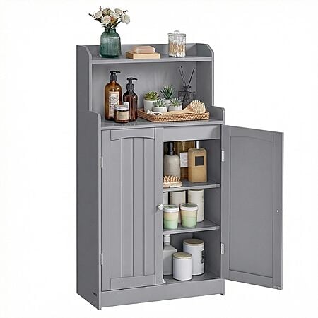 $69.99: VASAGLE Bathroom Storage Cabinet with 2 Doors, 2 Adjustable Shelves, 11.8 x 23.6 x 39.4 Inches, Freestanding Dove Gray at Amazon