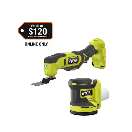 $62.10: RYOBI ONE+ 18V Cordless 2-Tool Combo Kit with Multi-Tool and 5 in. Random Orbit Sander (Tools Only) at HomeDepot