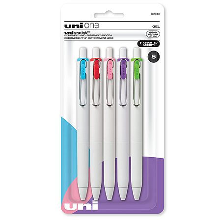 $5.36: uni-ball one Retractable Gel Pens, Medium Point (0.7mm), Assorted Ink, 5 Pack at Amazon