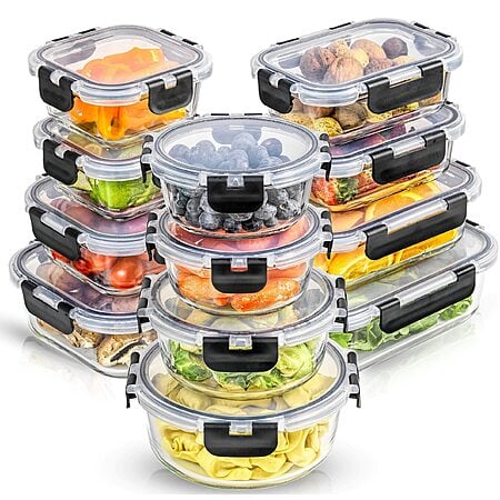 $32.21 | 24-Piece JoyJolt JoyFul Borosilicate Glass Airtight Food Storage Containers w/ Lids(Black) at Amazon