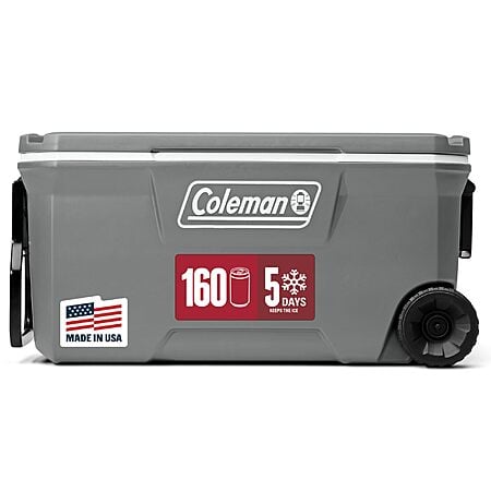 $84.99: Coleman Classic Series Insulated Portable Rolling Cooler with Wheels, 100 QT (Color: Rock Gray/Desert Sand) at Amazon