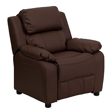 $74.25: Flash Furniture Charlie Kids LeatherSoft Recliner with Storage Arms (Supports up to 90 lbs, Brown) at Amazon