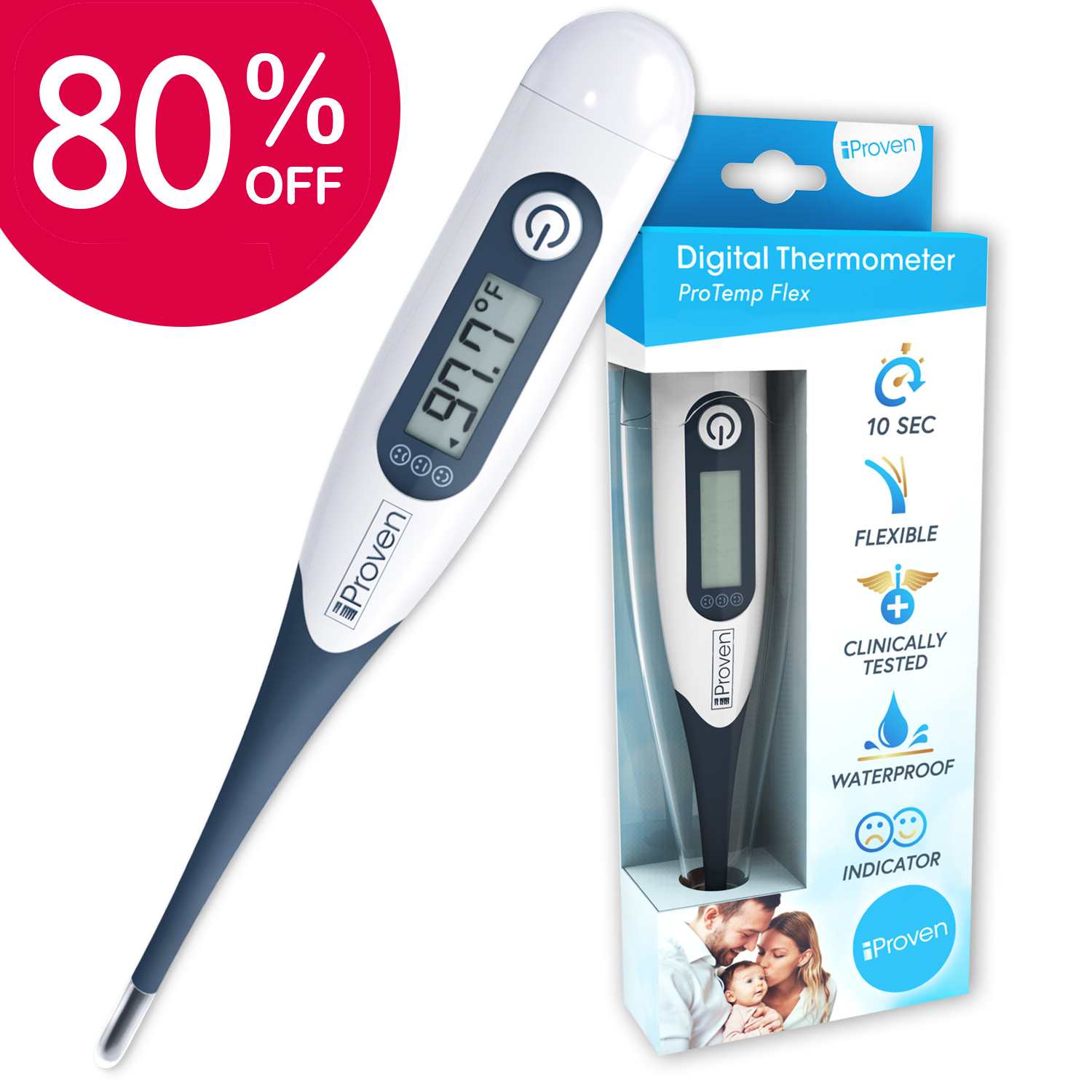 iProven Digital Thermometer $2 / 80% off + free-shipping w/ Prime $1.94
