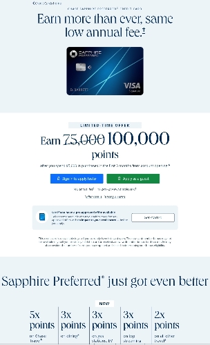 Chase Sapphire Preferred® Credit Card Earn 100,000 points