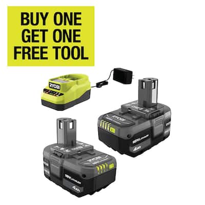 RYOBI ONE+ 18V Lithium-Ion 4.0 Ah Battery (2-Pack) and Charger Kit（hack） $37.99