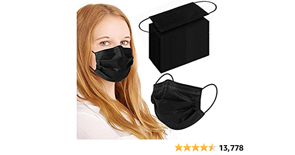 100Pcs Black Disposable Face Mask, 3 Ply Black Face Masks with Soft Elastic Ear Loops - $5.49