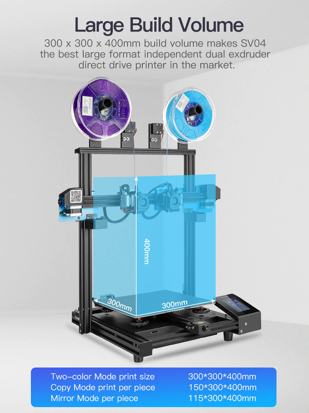 Sovol SV04 IDEX 3D Printer 300*300*400mm, Two Extruders, Automatic Bed Leveling $512
