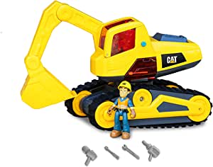 CatToysOfficial Funrise CAT Light & Sound Power Action Crew Battery Operated - Excavator, Yellow, (83203)