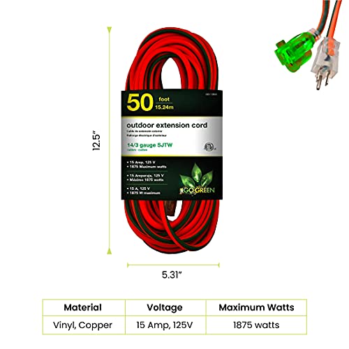 Go Green Power Inc. (GG13850) 14/3 50’ SJTW Outdoor Extension Cord