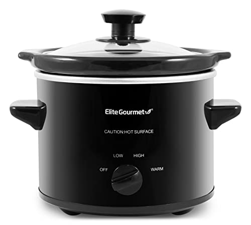 Elite Gourmet MST239X Dishwasher-Safe Glass Lid & Ceramic Pot Electric Slow Cooker, Adjustable Temp, Entrees, Sauces, Stews and Dips, 2 Qt Capacity, Black $17.99