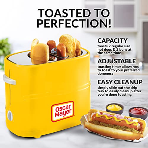Oscar Mayer 2 Slot Hot Dog and Bun Toaster with Mini Tongs, Hot Dog Toaster Works with Chicken, Turkey, Veggie Links, Sausages and Brats, Yellow $21.09