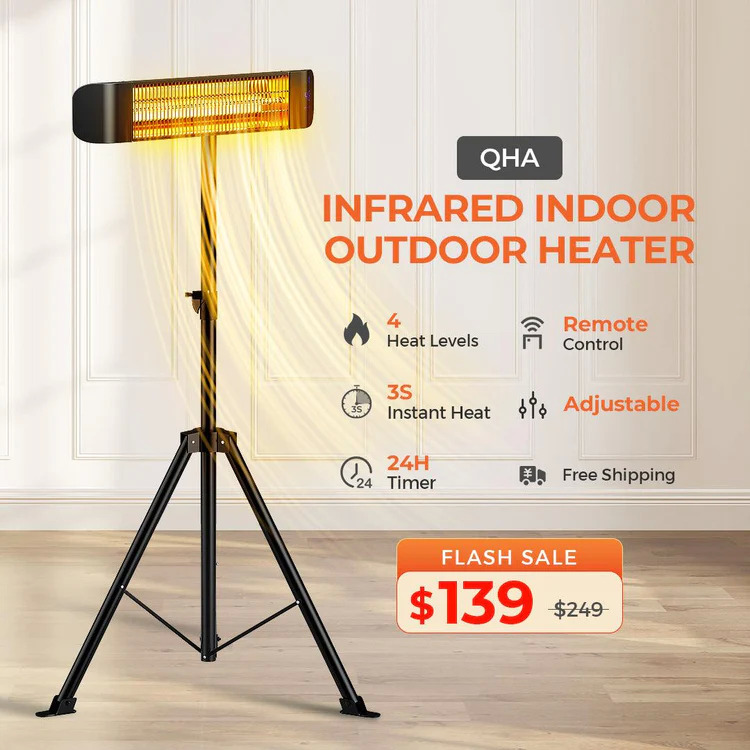 Maxoak QHA 1500W Infrared Patio Heater - Indoor & Outdoor with Tip-Over Protection, Human Body Sensor and Open Window Detection $139
