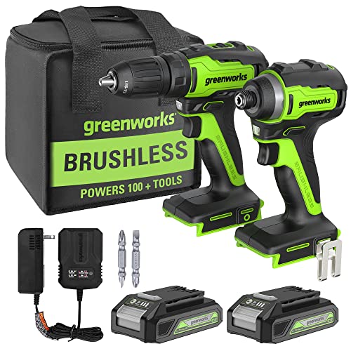 Greenworks 24V TruBrushless™ Cordless Drill + Impact Driver Combo, (2) 2.0Ah Batteries and Compact Charger Included $91.59