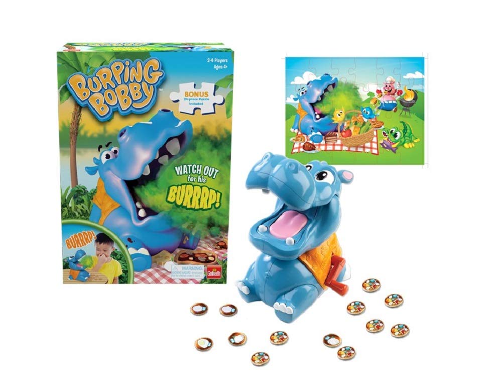 Burping Bobby - The Feed The Hippo But Watch Out for His Burp! Game - Includes A Fun Colorful 24pc Puzzle by Goliath $8