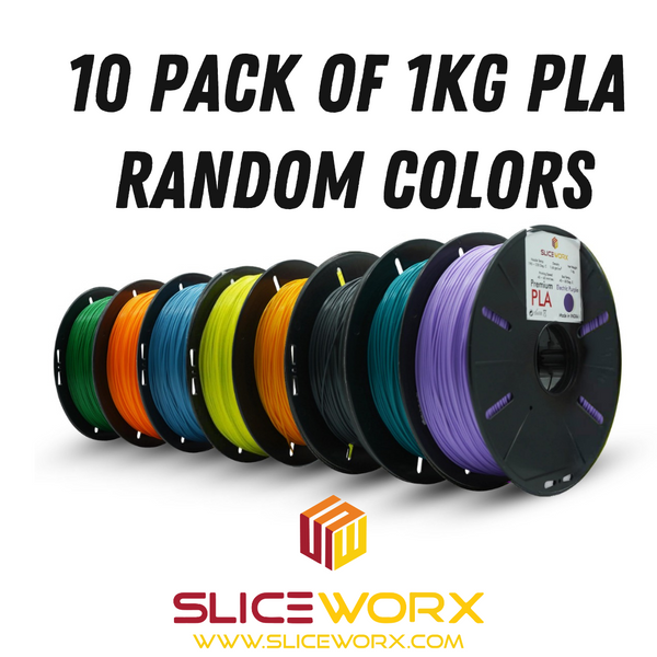 Sliceworx 3D Printer PLA Filament 10 pack x 1Kg Random Combination of Colors $99.99