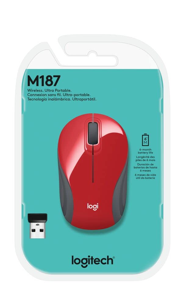 Logitech Wireless Mini Mouse M187 Ultra Portable, 1000 DPI Optical Tracking, 3-Buttons, PC/Mac/Laptop - Red $8.99