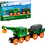 BRIO World 33698 - Clever Crane Wagon Set - 4 Piece Wooden Toy Train Accessory and Crane Toy for Kids Ages 3 and Up