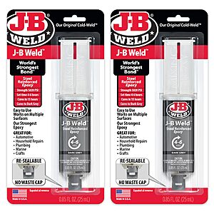 2-Pack J-B Weld Original Steel Reinforced Epoxy Syringe, High Strength 