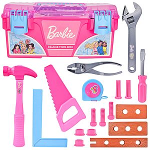 Barbie Tool Box Playset &ndash; 18 Piece Deluxe Tool Set, Pretend Play Construction Tools with Tape Measure, Girls Pink Tool Box with Handle $11.49