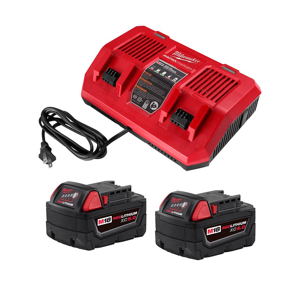 Milwaukee M18 REDLITHIUM 5AH XC 2pk + Dual Bay Charger Kit 48-59-1852PD from MILWAUKEE - Acme Tools Was $349 Now $199 $199