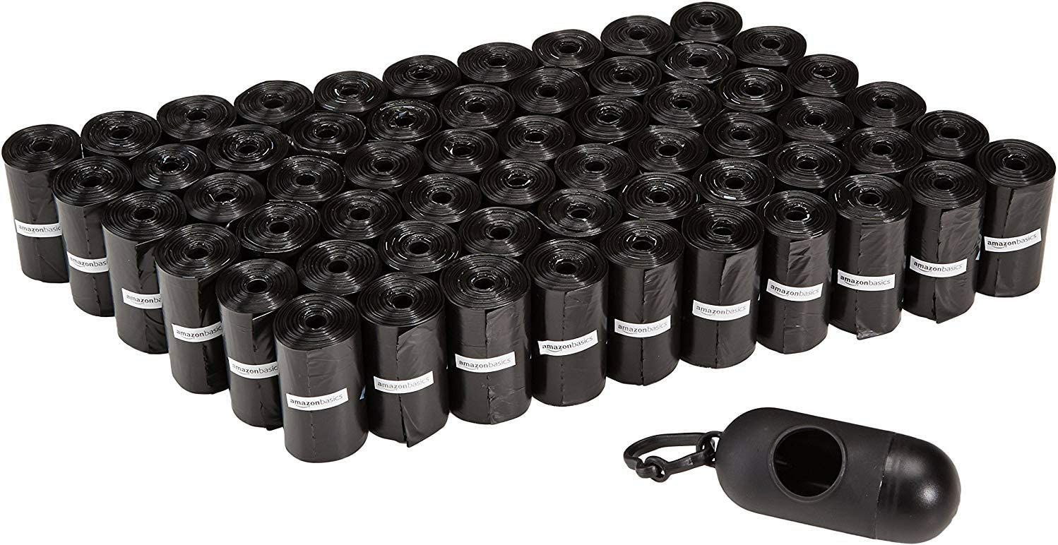 Amazon Basics Unscented Standard Dog Poop Bags with Dispenser and Leash Clip, 13 x 9 Inches, Black - 60 Rolls (900 Bags) $11.85 $11.85
