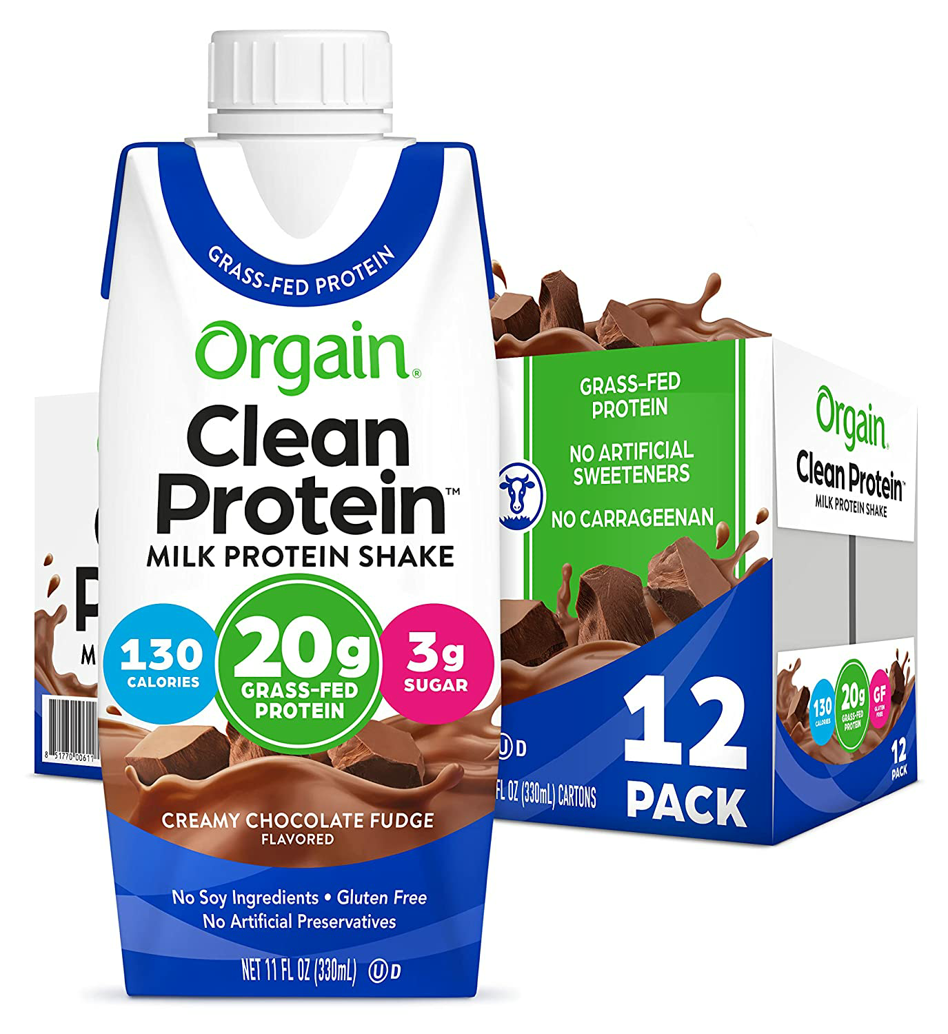 Orgain Grass Fed Clean Protein Shake, Creamy Chocolate Fudge - 20g of Protein, Meal Replacement, Ready to Drink, Gluten Free, Soy Free, Kosher, Packaging May Vary, 11 $20.63