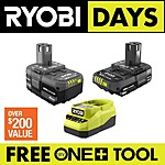 RYOBI ONE+ 18V Starter Kit w/ 2.0Ah & 4.0Ah Battery & Charger + Bonus Tool $99 &amp; More + Free Shipping