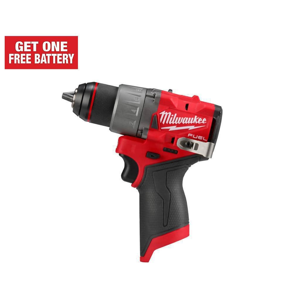 Milwaukee M12 FUEL 12V Lithium-Ion Brushless Cordless 1/2 in. Drill Driver (Tool-Only) for $80, with 2.5Ah HO battery for $49 [PRORATED BUNDLE total $129]