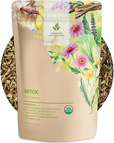 Amazon 80% OFF Gardenika Organic Detox Loose Leaf Tea, Caffeine-Free Leaves, Ayurvedic Herbal Blend with Lemongrass, Peppermint, Echinacea, Dandelion Root – 4 oz $2.39