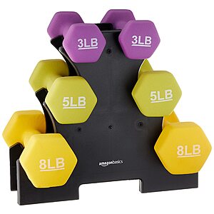 Amazon Basics Neoprene Dumbbell Hand Weights,Rack with 3 Pairs (3,5,and 8 Pounds) $33.99