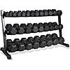 CAP Barbell 1200 lb Coated Black Handle Hex Dumbbell Weight Set with Three Tier Rack $800