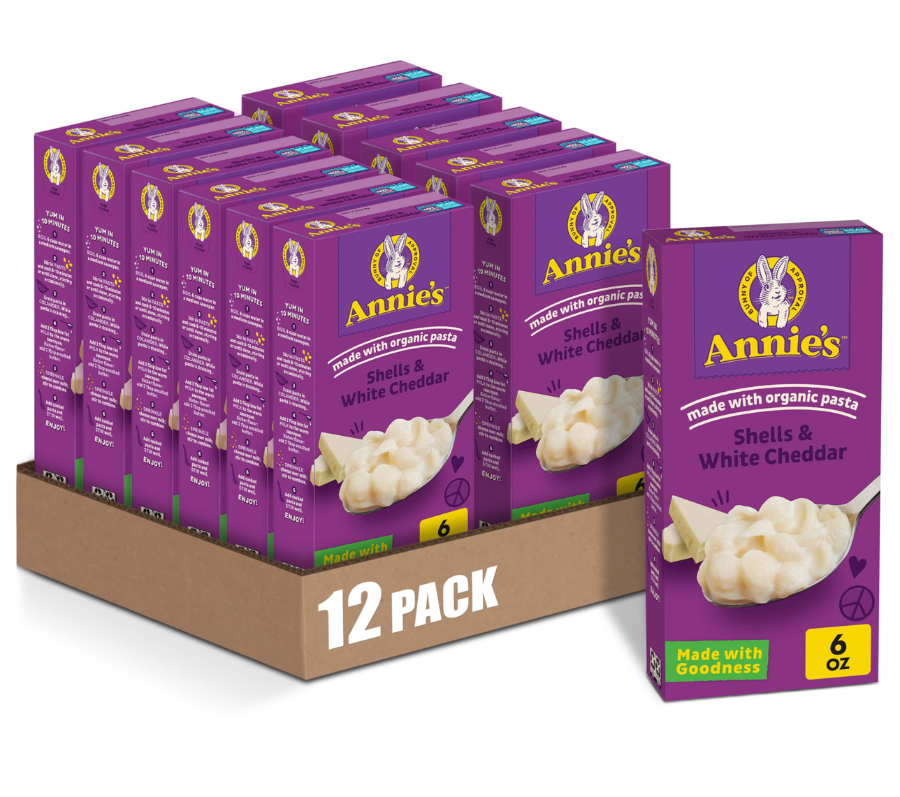 Annie’s White Cheddar Shells Macaroni & Cheese Dinner with Organic Pasta, 6 OZ (Pack of 12) Amazon with Subscribe and save $12.09