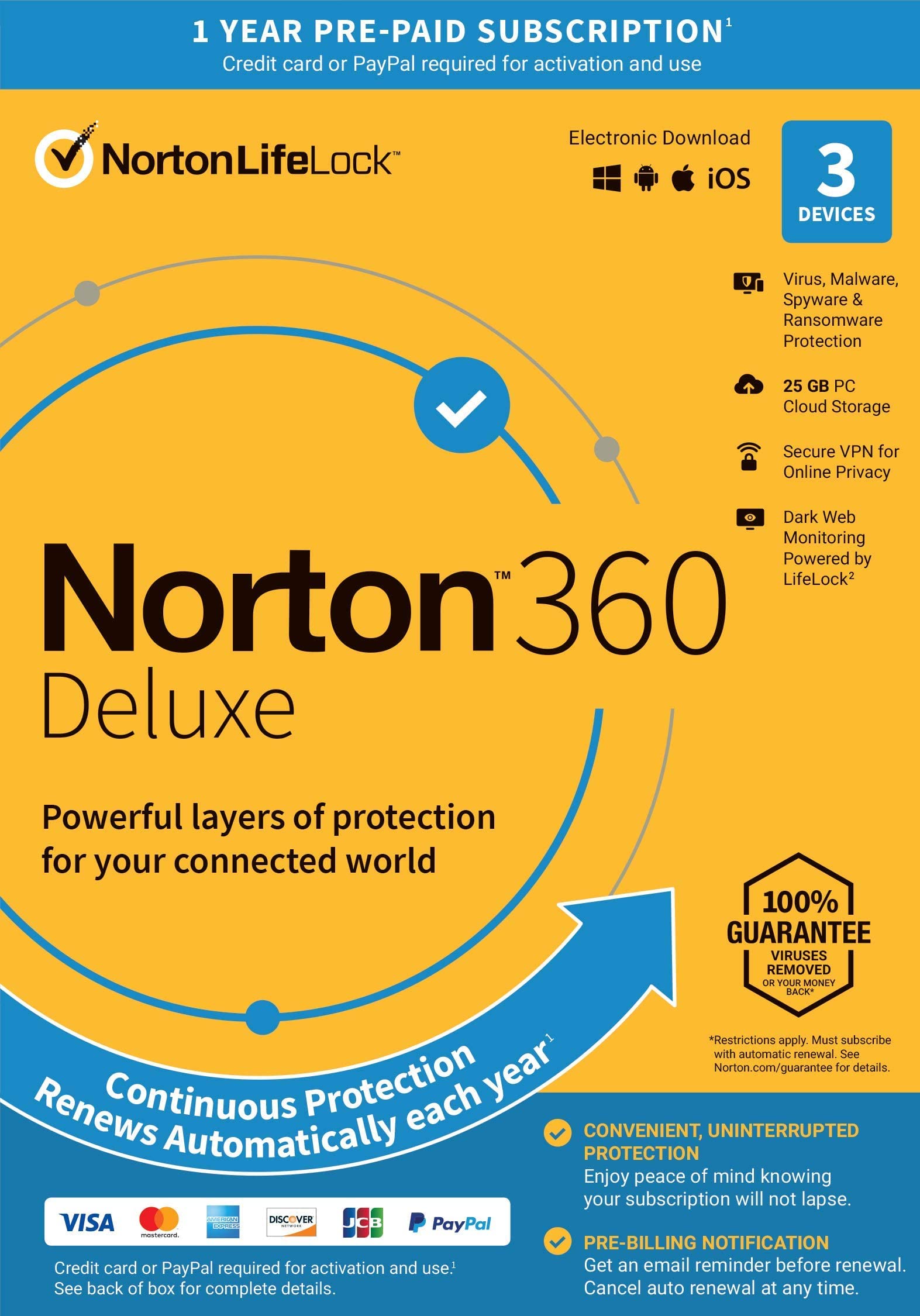 Norton 360 Deluxe 2024, Antivirus for 3 Devices with Auto Renewal - Includes VPN, PC Cloud Backup & Dark Web Monitoring [Key Card] - $20