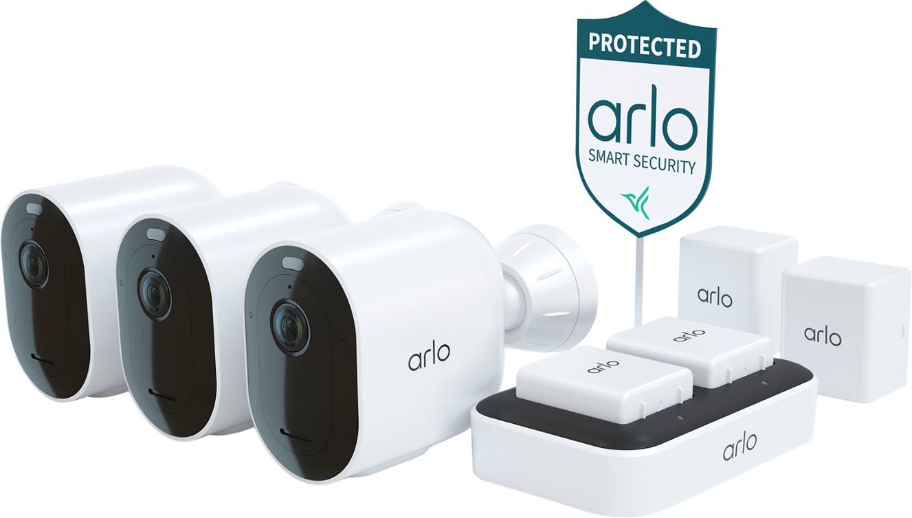 Arlo - Pro 4 Spotlight Camera Security Bundle - 3 Wire-Free Cameras Indoor/Outdoor 2K with Color Night Vision (12 pieces) - White $199.99