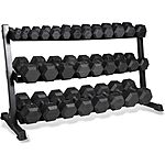 CAP Barbell 1200 lb Coated Black Handle Hex Dumbbell Weight Set with Three Tier Rack $800