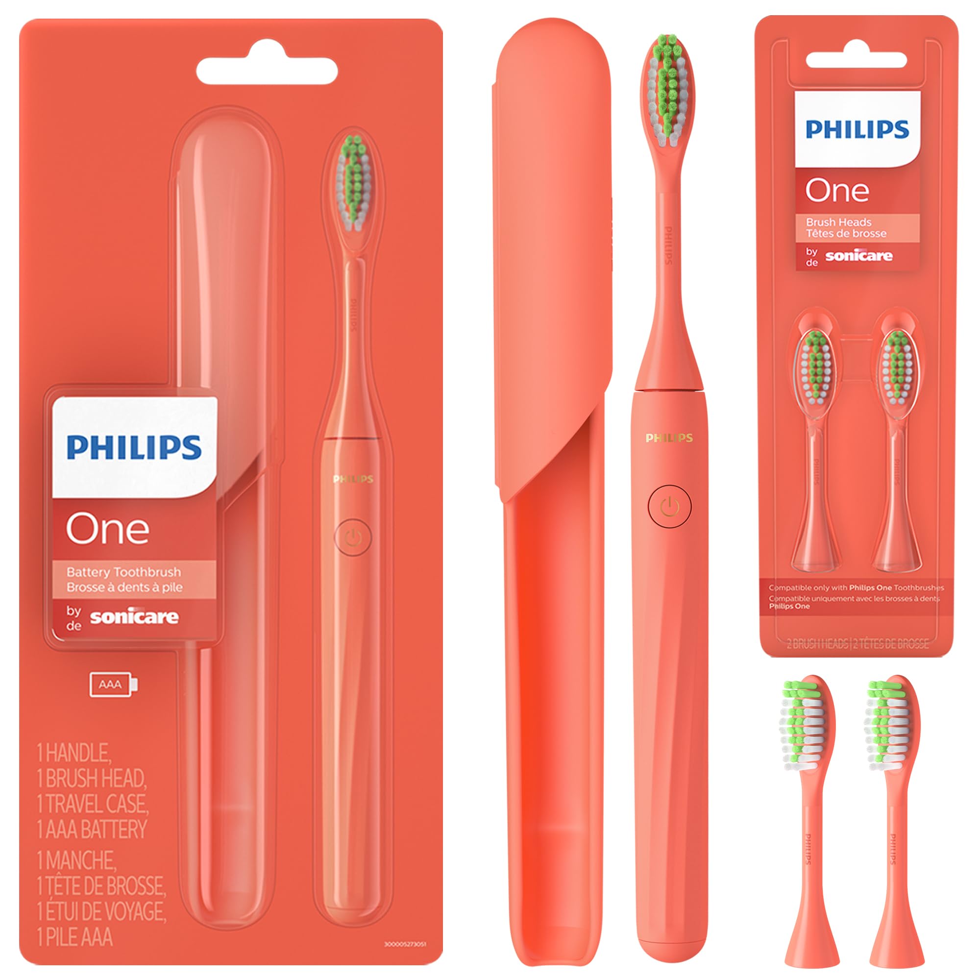 Philips One by Sonicare Battery Toothbrush, Brush Head Bundle, Miami Coral, BD1001/AZ $24.96