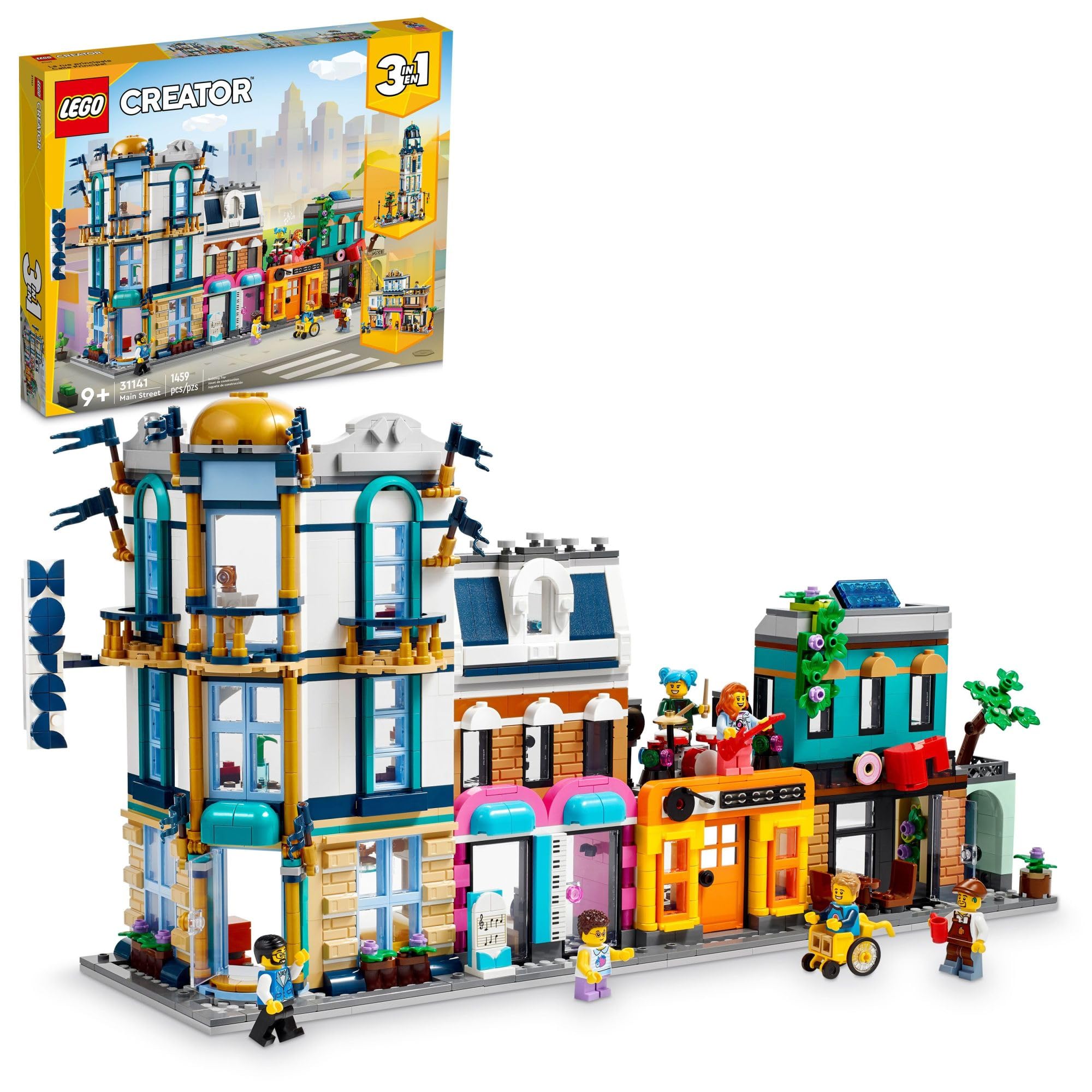 LEGO Creator Main Street 31141 Building Toy Set, 3 in 1 Features a Toy City Art Deco Building, Market Street Hotel, Café Music Store and 6 Minifigures, Endless Play Possi - $90