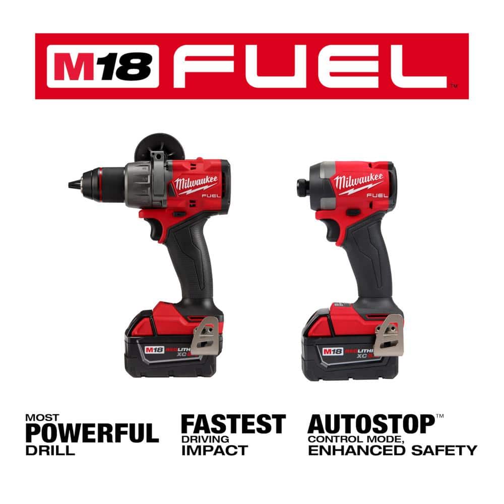 M18 FUEL 18V Lithium-Ion Brushless Cordless Hammer Drill and Impact Driver Combo Kit (2-Tool) with 2 Batteries plus free M18 18-Volt HIGH OUTPUT XC 8.0 battery - $349