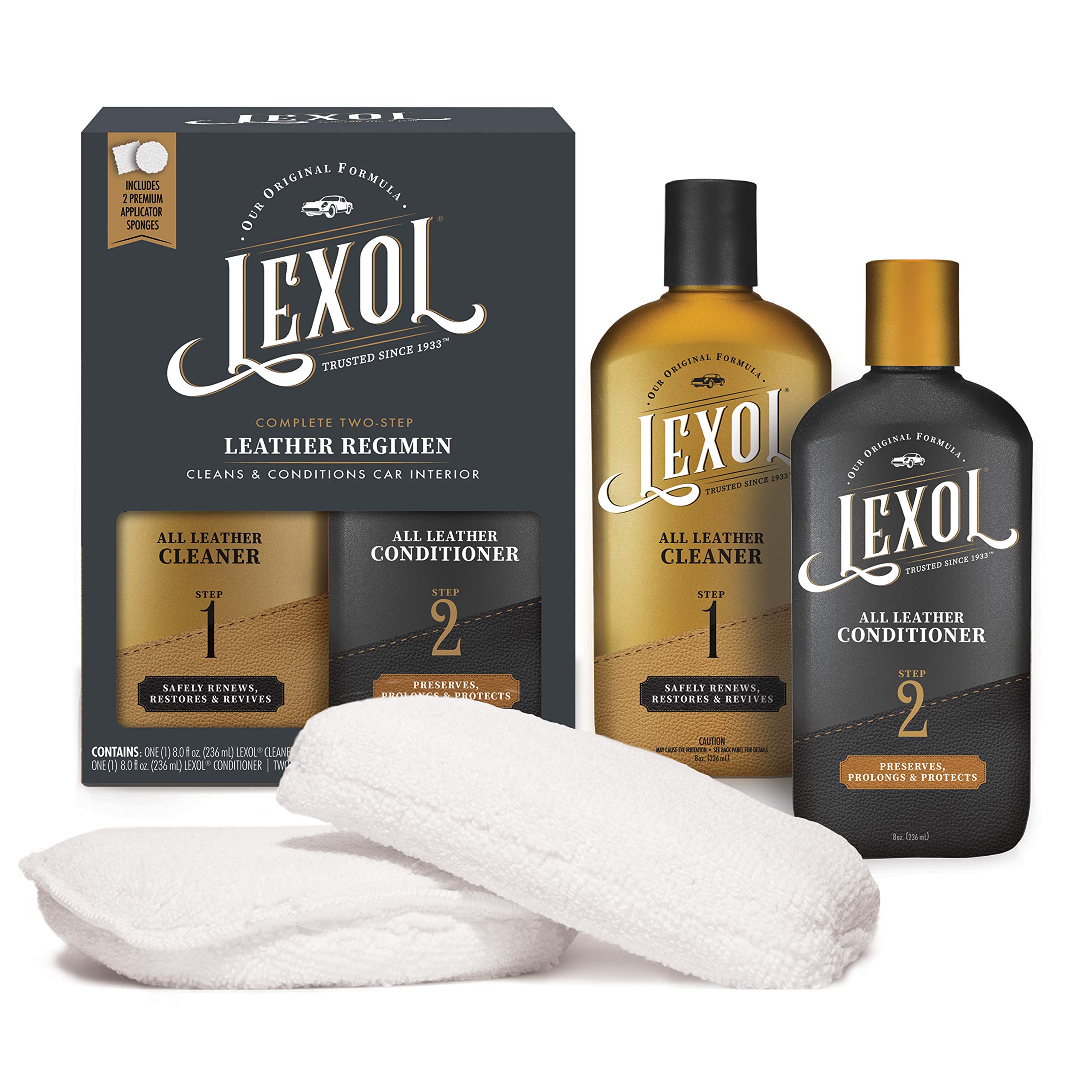 Lexol All Leather Cleaner and Conditioner Kit,Two 16.9 oz Bottles and Two Sponges $11.99