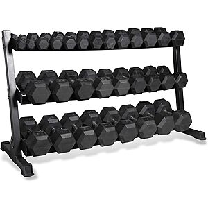 CAP Barbell 1200 lb Coated Black Handle Hex Dumbbell Weight Set with Three Tier Rack 0