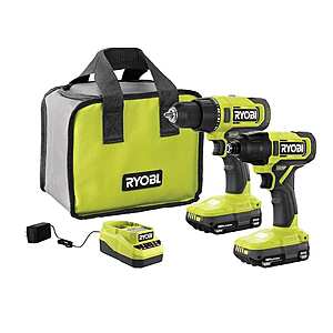 Home Depot - Ryobi 2 Tool Combo Kit - Brushless Impact Driver + Drill + 2 batteries + charger - bag $100