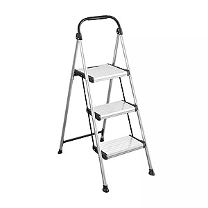 Cosco 3 Step All Aluminum Step Stool: Lightweight Gray & Black Ladder, 225 lb Capacity, No Assembly Required YMMV $35