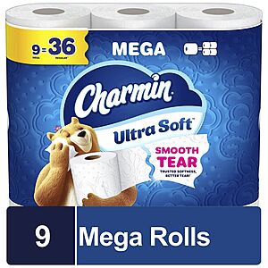 9-Ct Charmin Mega Rolls Toilet Paper (Ultra Soft) $6.30 + Free Pickup on $10+